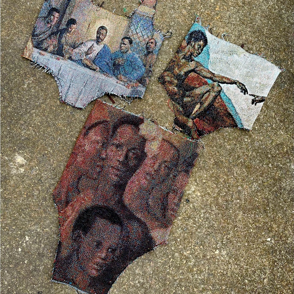 Black art tapestry tops.